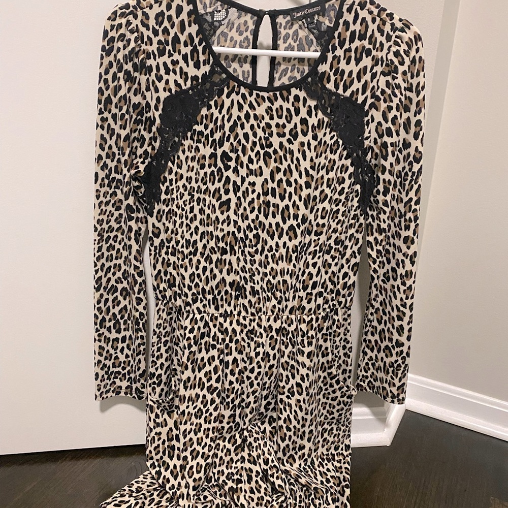 Juicy Couture Above the Knee Dress- leopard print with lace trim, size small